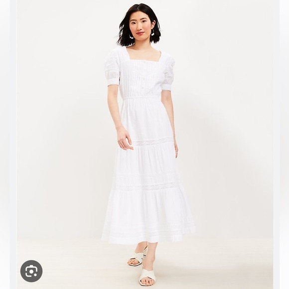NWT Ann Taylor LOFT White Cotton Midi Dress XL - Picture 1 of 6